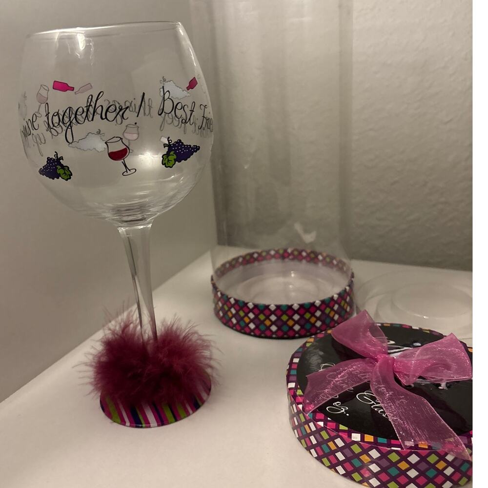 Minx Collector’s Wine Glass 13oz. Plum Painted Stripes Boa Wine Gift Glass